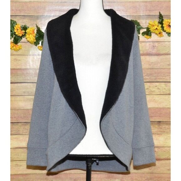 L.L. Bean Ladies Gray Open Front Sweatshirt Jacket Size M Sherpa Collar Casual - Picture 1 of 10